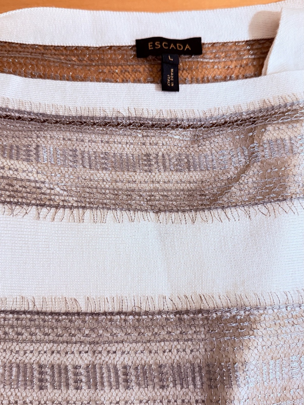 Escada Cream Knit Mini Skirt with Gold Logo Detail